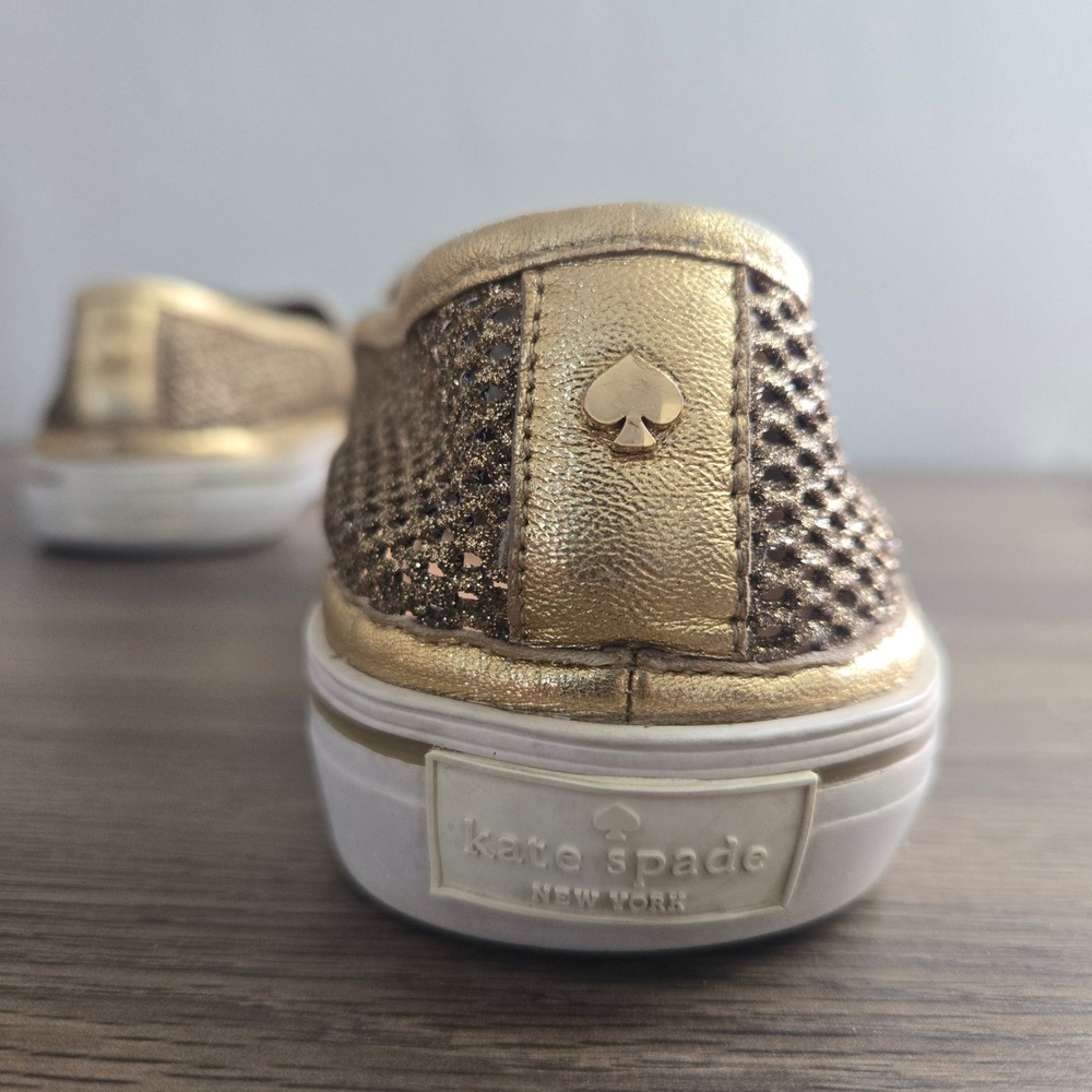 Kate Spade Sallie Gold Glitter Mesh Slip‎ On Sneakers Metallic Leather Size 10 - Picture 10 of 11
